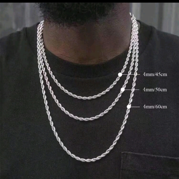 925 Sterling Silver 4mm Twisted Rope chain Necklace 20" - Picture 5 of 8